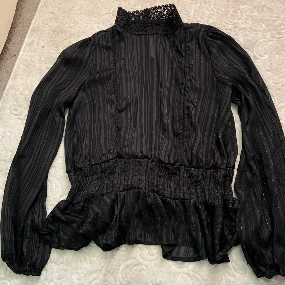 Cute Vampy shirt could be business casual sheer blouse with mock neck XL